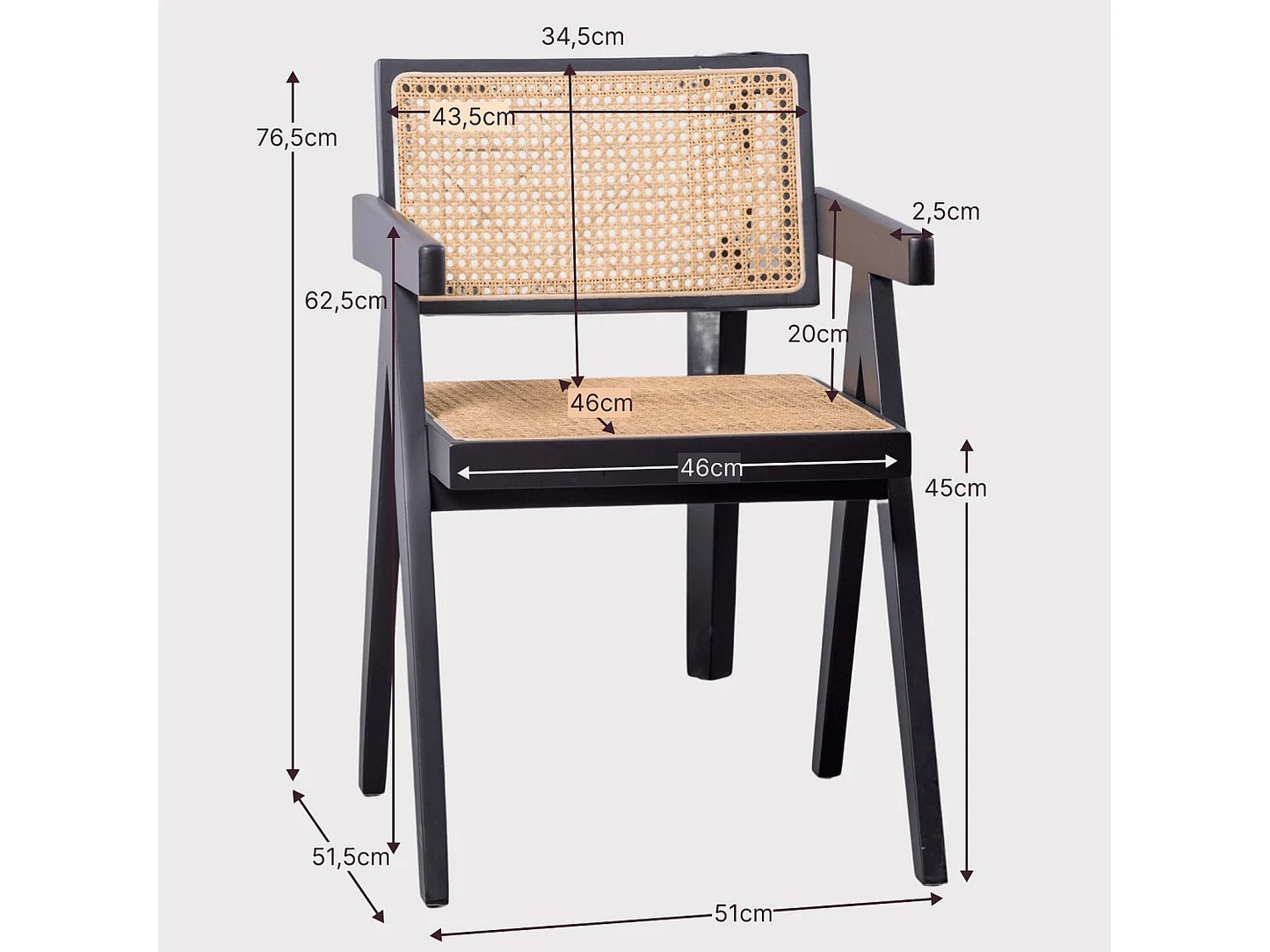 Chaise Accoudoirs Japandi Rotin Frêne Noir - Compass