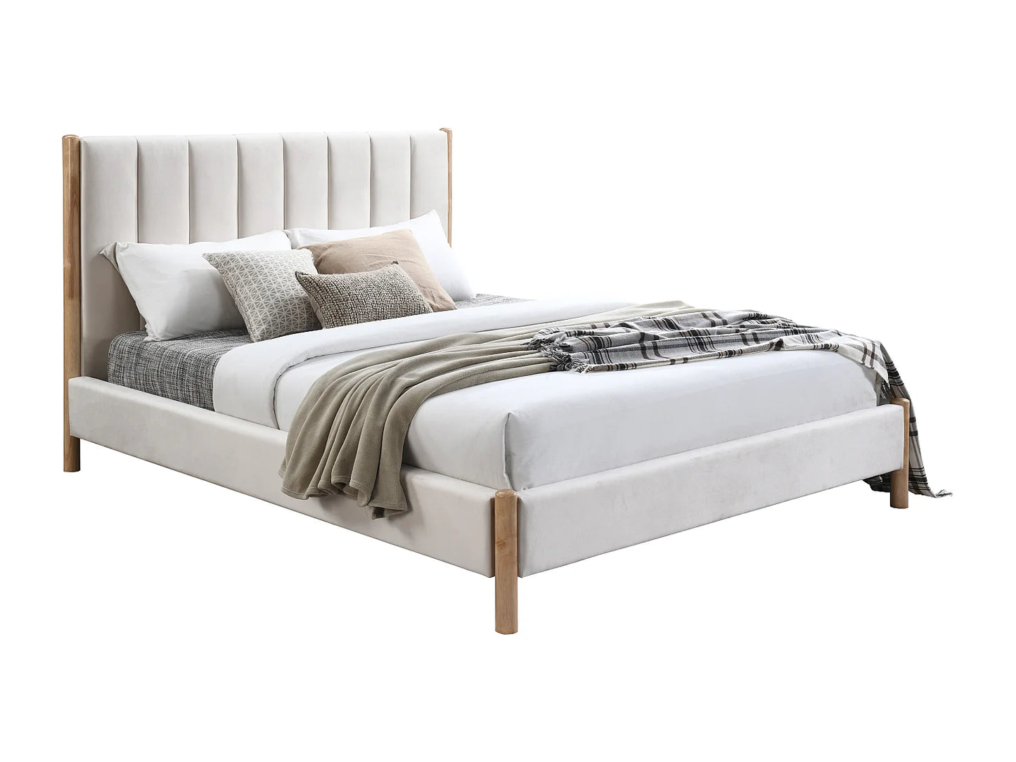 Lit Japandi Velours Ivoire Couture Verticale - Sizama
