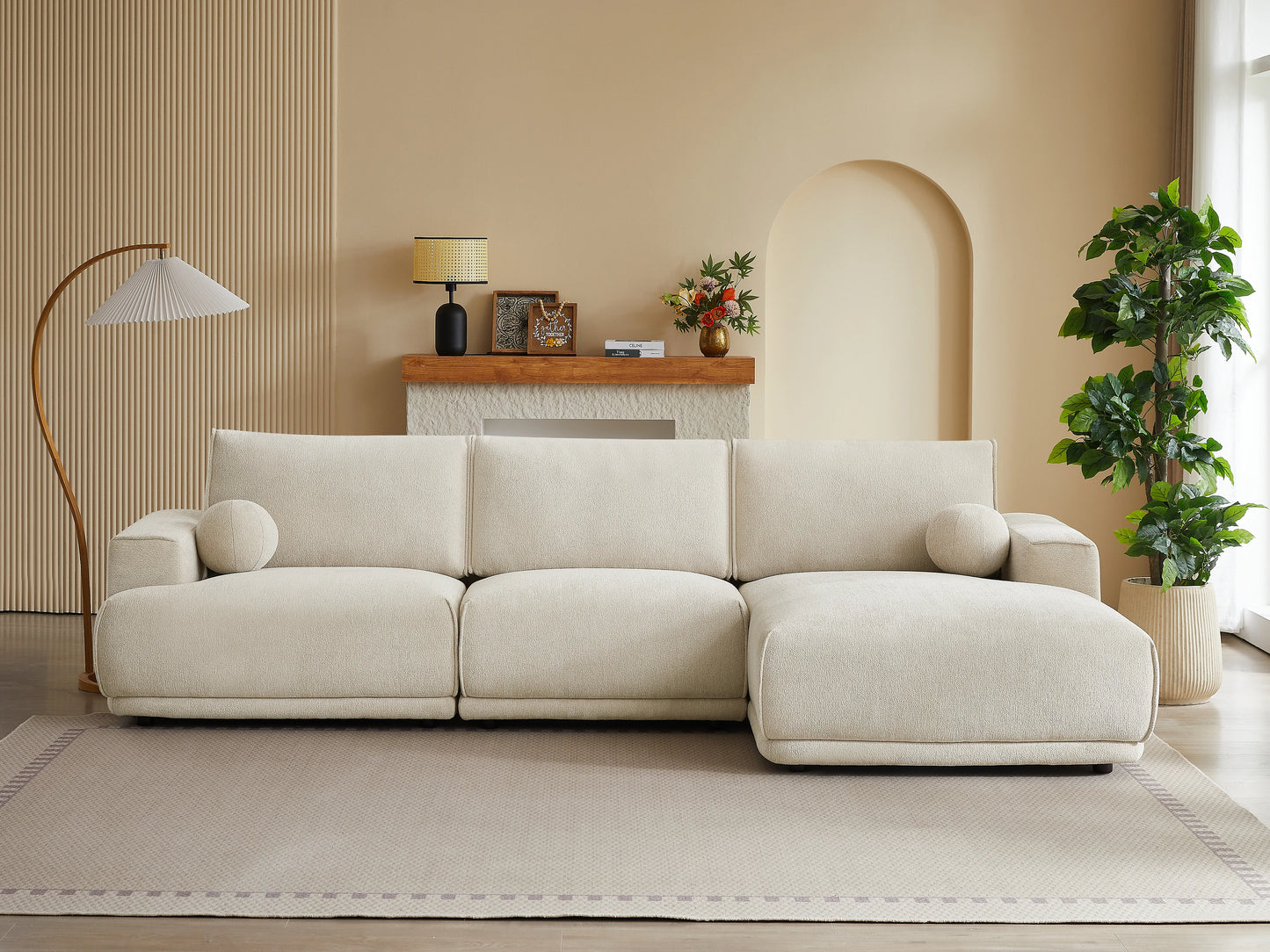 Canapé Japandi d'Angle Chenille Beige - Emabi