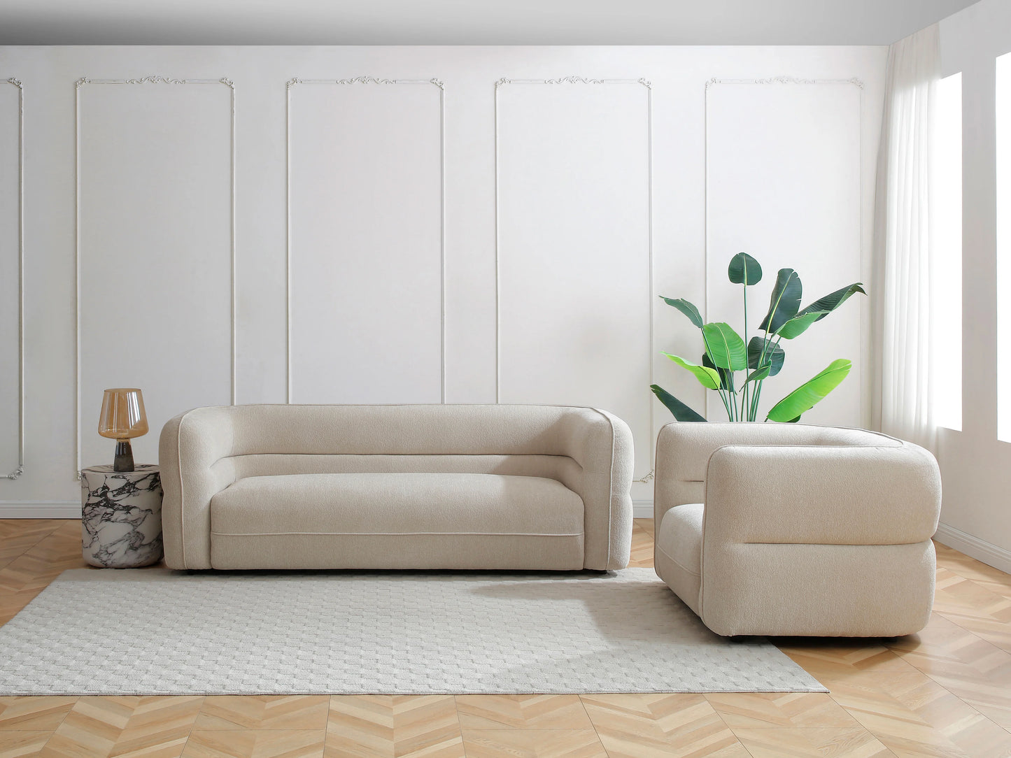 Fauteuil Japandi Chenille Beige Douceur - Taliena