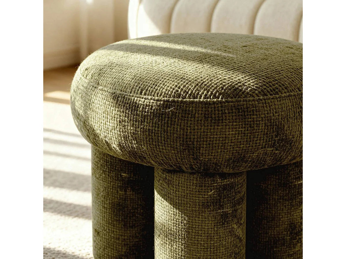 Petit Tabouret Japandi Tissu Kaki - Toby