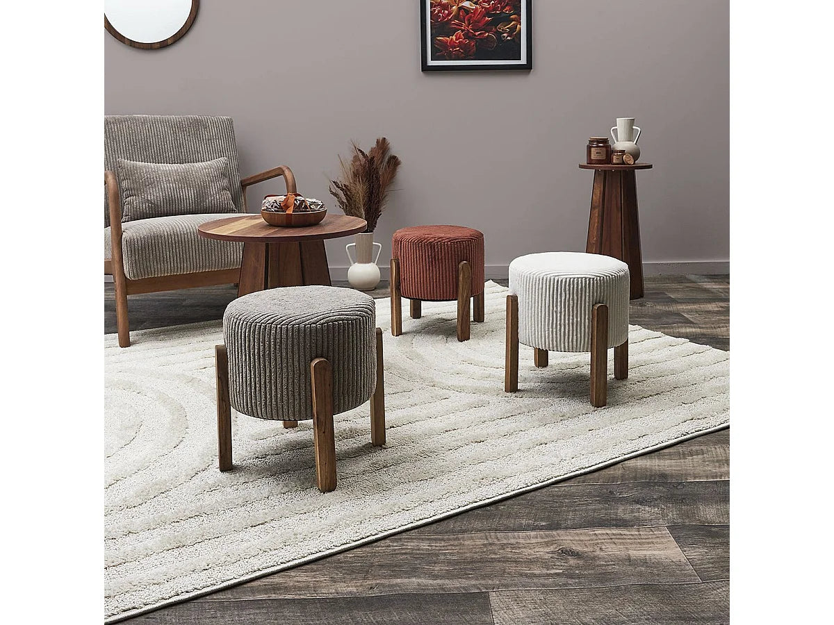 Lot De 2 Tabourets Japandi Velours Taupe - Amory