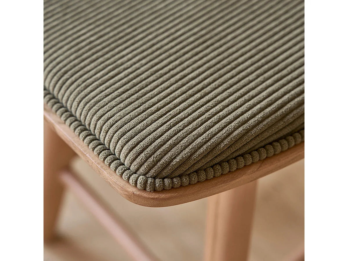 Tabouret Japandi Teck Velours Côtelé - Teck