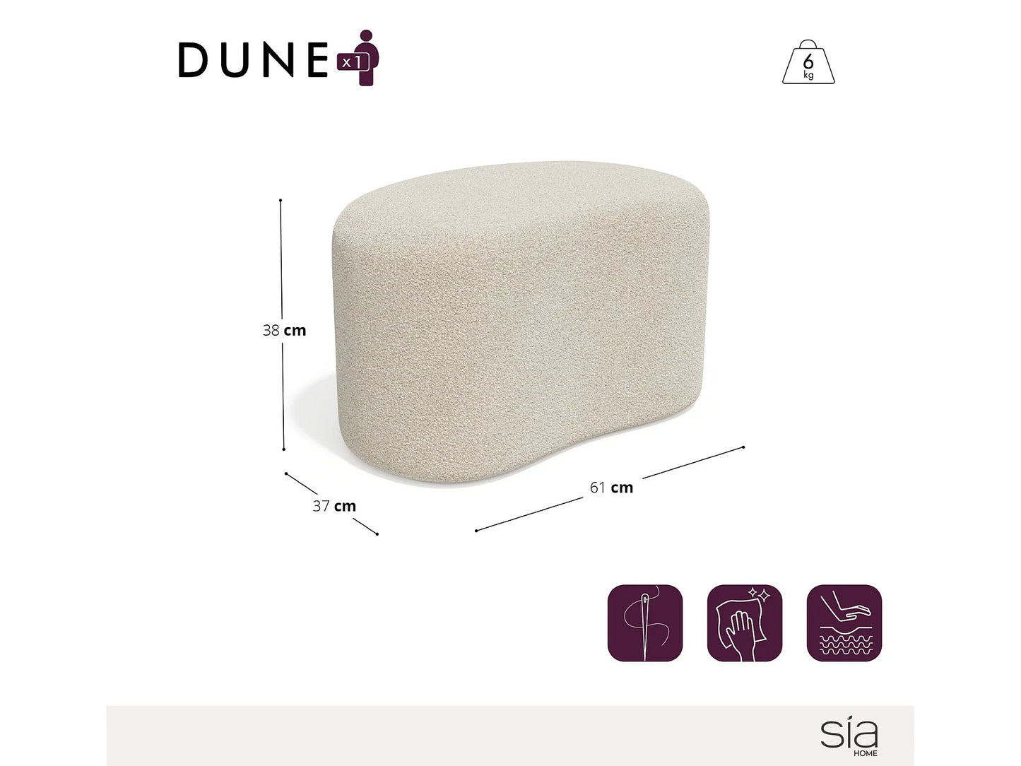 Pouf Velours Japandi Rond Crème - Dune