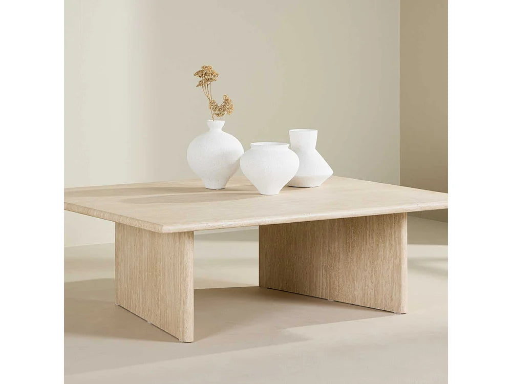 Table Basse Japandi Rectangulaire Effet Travertin - Skagen