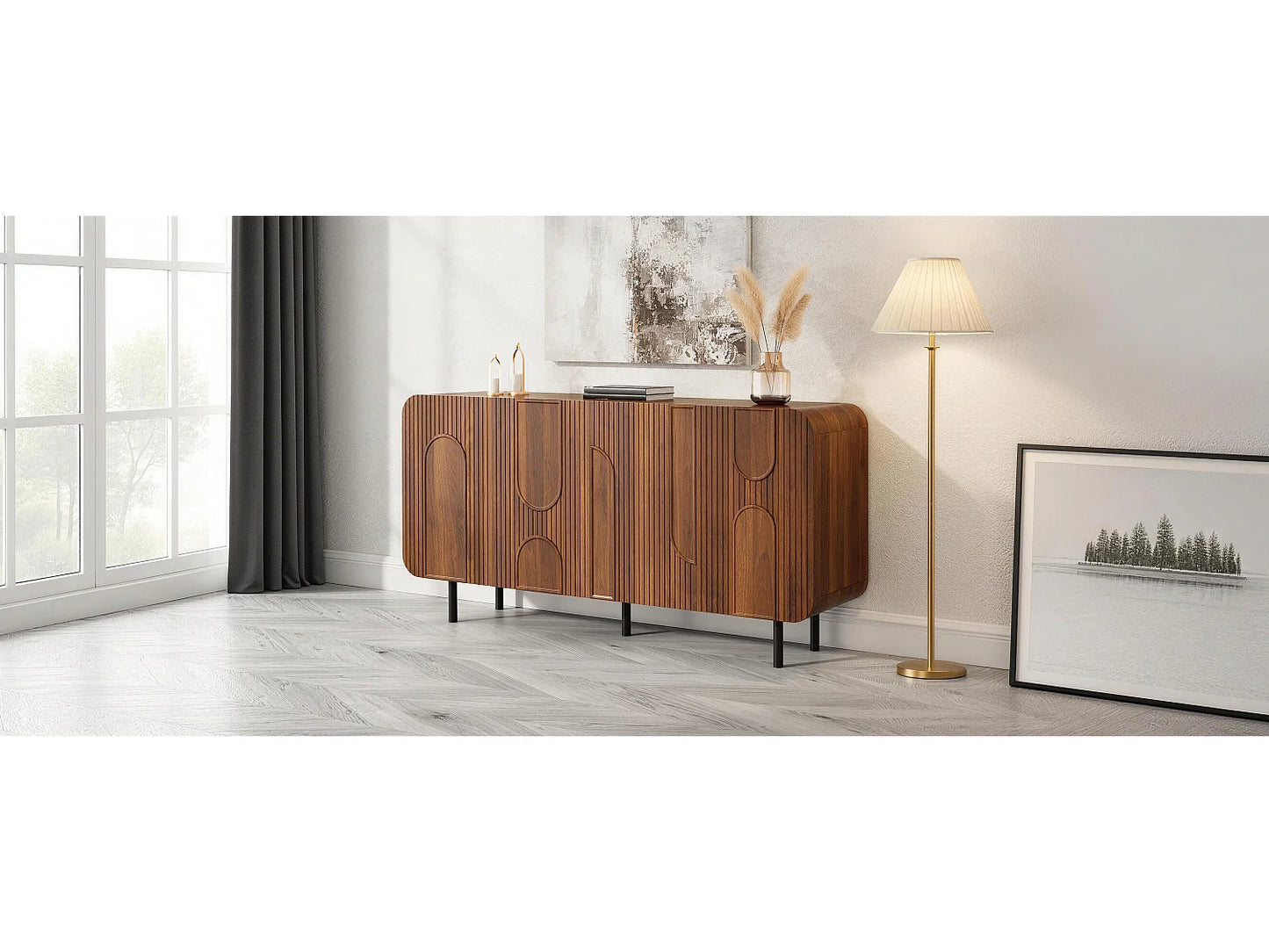 Buffet Vintage Japandi Finition Noyer - Marron