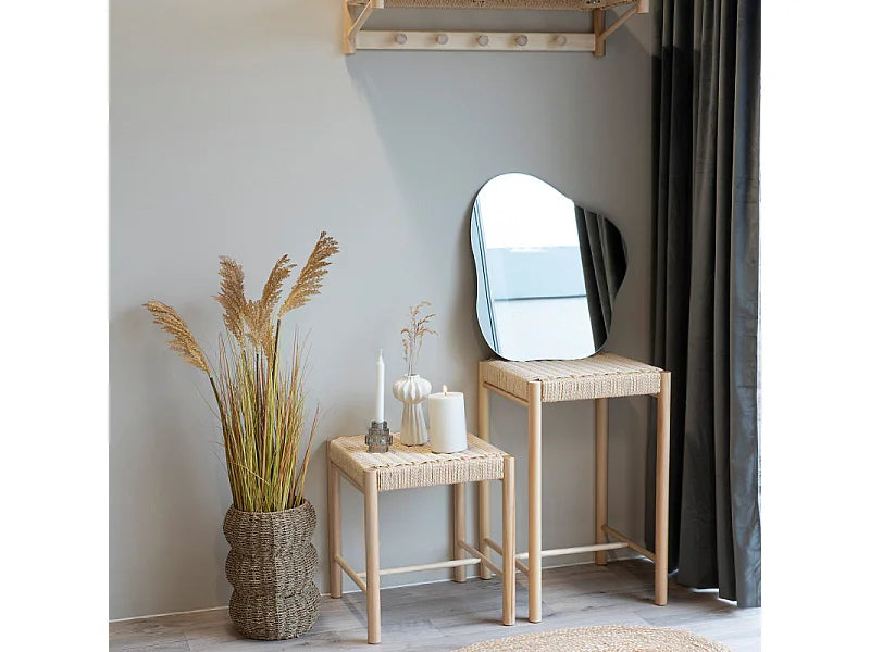 Tabouret Japandi Osier Et Bois Naturel - Ozy