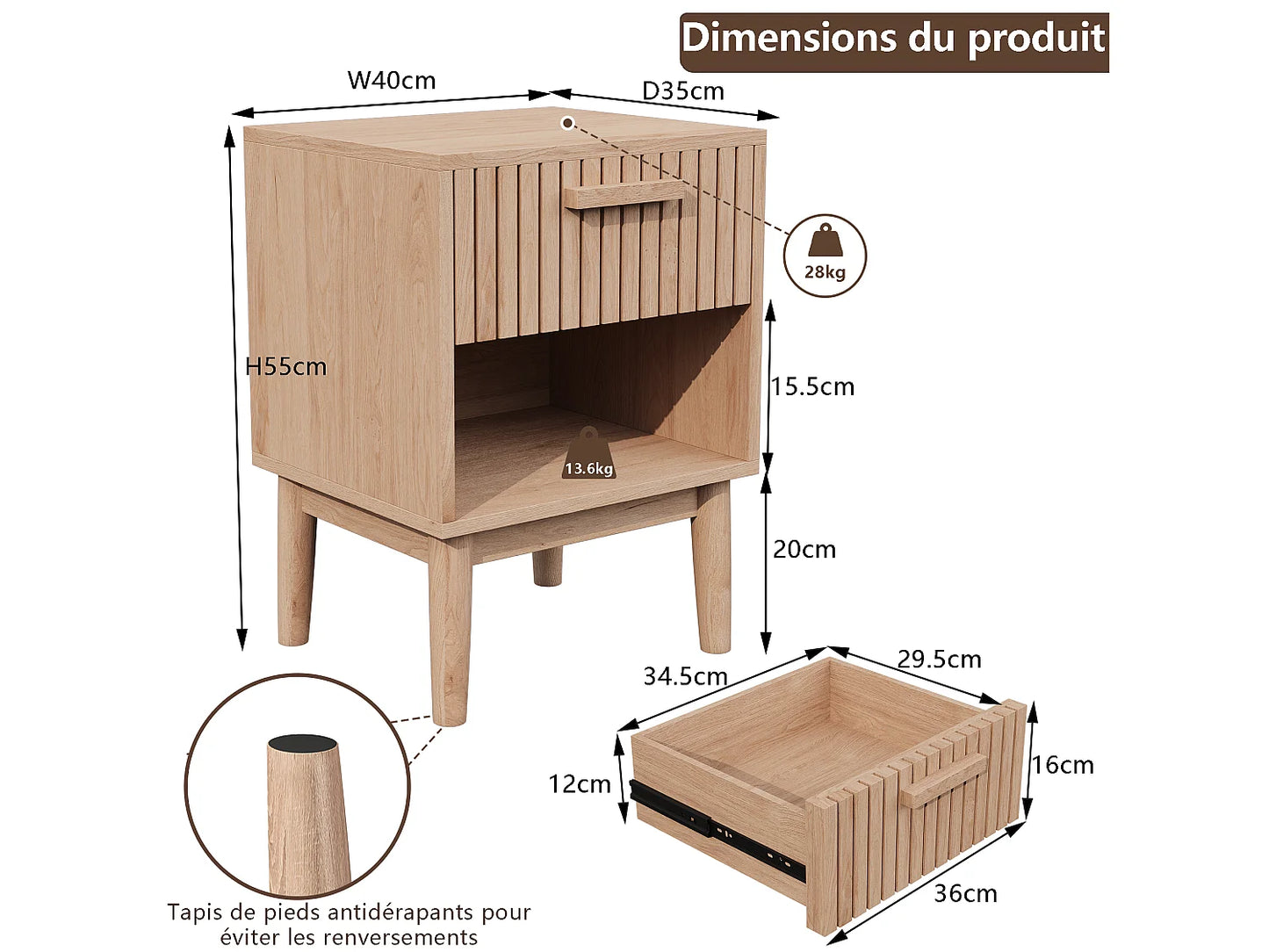 Lot 2 Chevets Japandi Tiroir Naturel - Moderne