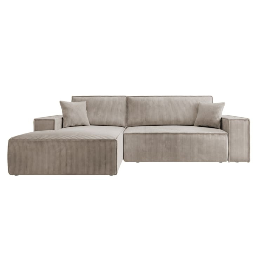 Canapé d'angle convertible Japandi 3 places en velours côtelé beige – FARESE