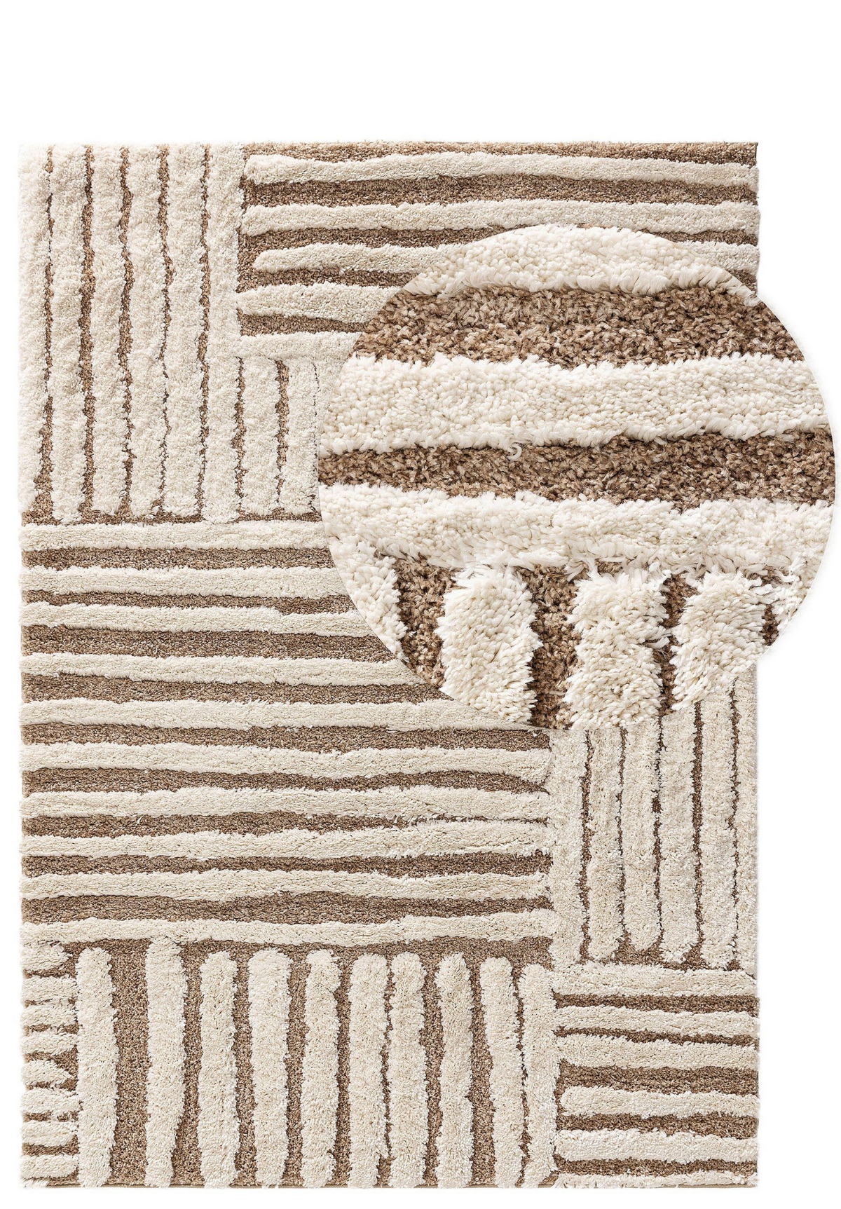 Tapis à poils longs Japandi crème/beige 160x230 – Tibo