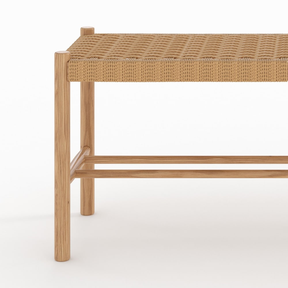 Banc 2 places en bois de chêne massif avec tressage Japandi – Kepler