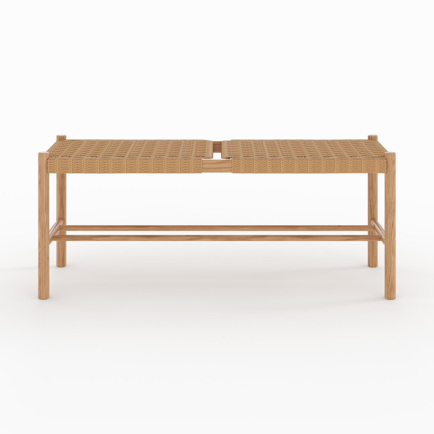 Banc 2 places en bois de chêne massif avec tressage Japandi – Kepler