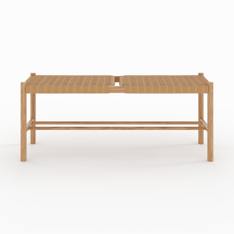 Banc 2 places en bois de chêne massif avec tressage Japandi – Kepler