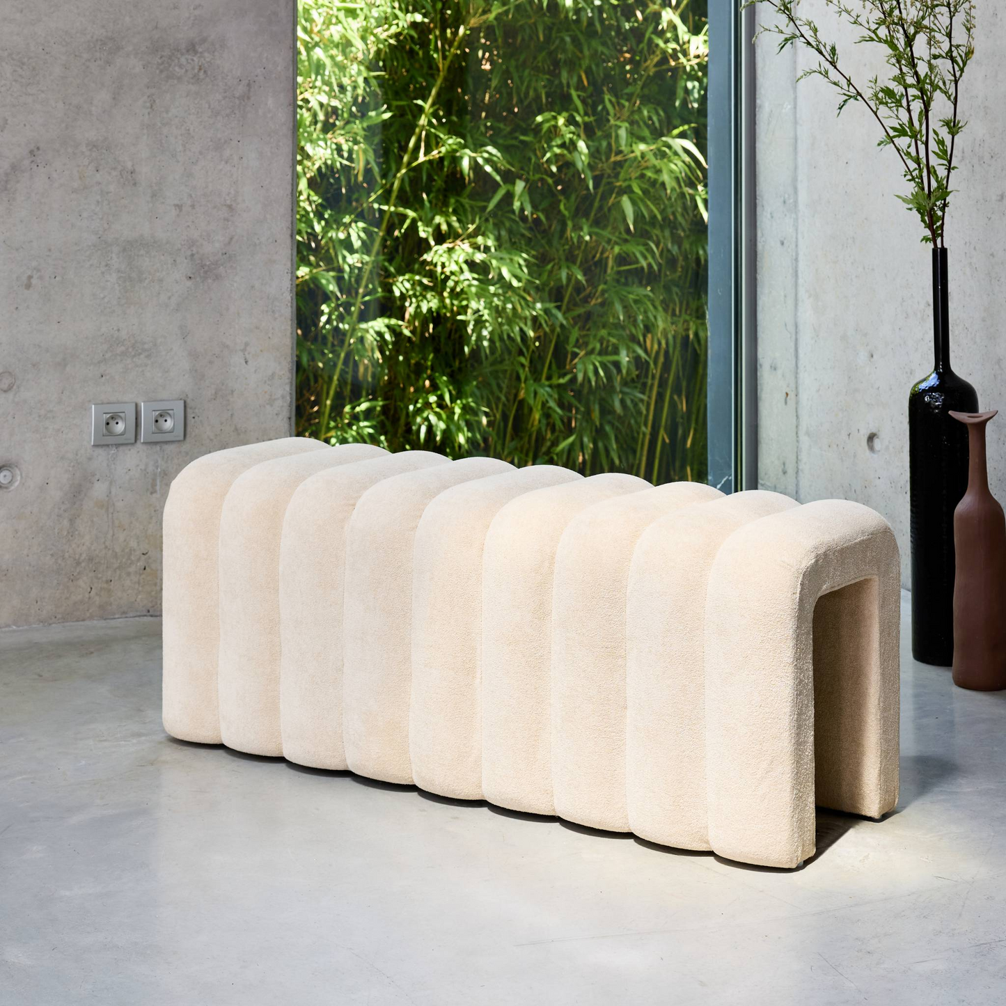 Banc Bout de Lit Japandi beige tissu contemporain – Ito