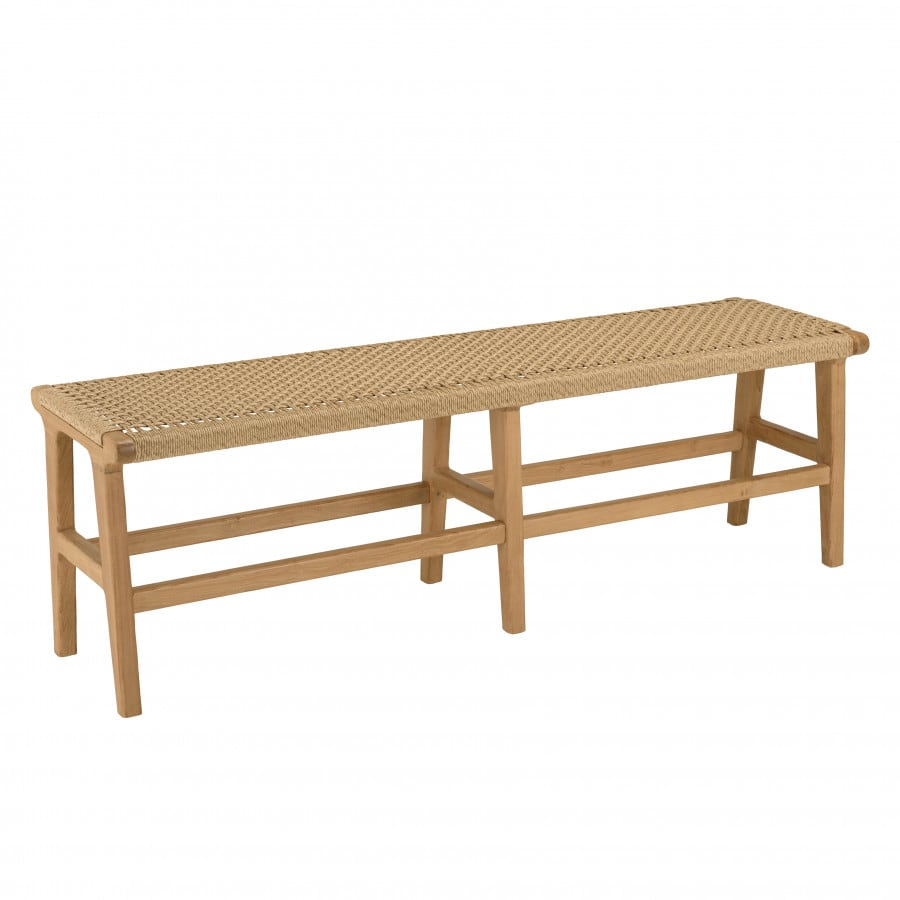 Banc Japandi 3 places teck et rotin synthétique beige – Valeria