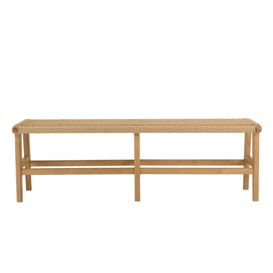 Banc Japandi 3 places teck et rotin synthétique beige – Valeria