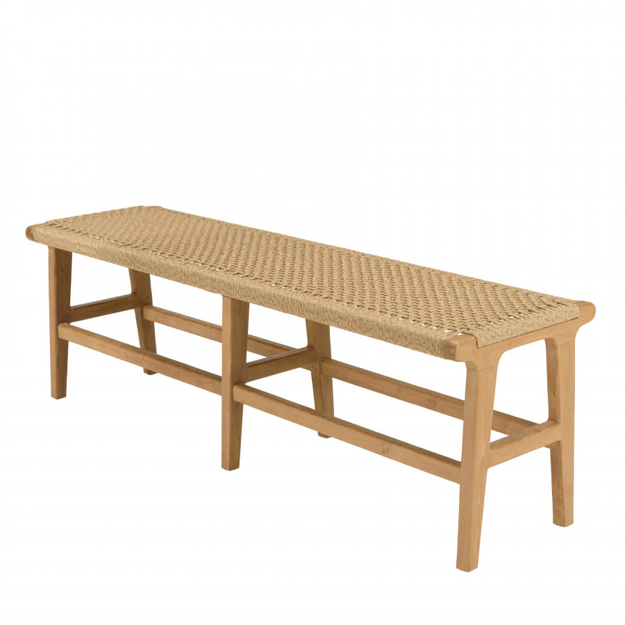 Banc Japandi 3 places teck et rotin synthétique beige – Valeria