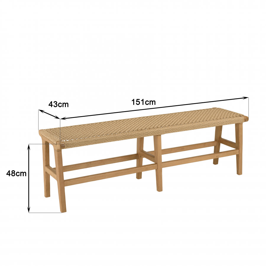 Banc Japandi 3 places teck et rotin synthétique beige – Valeria