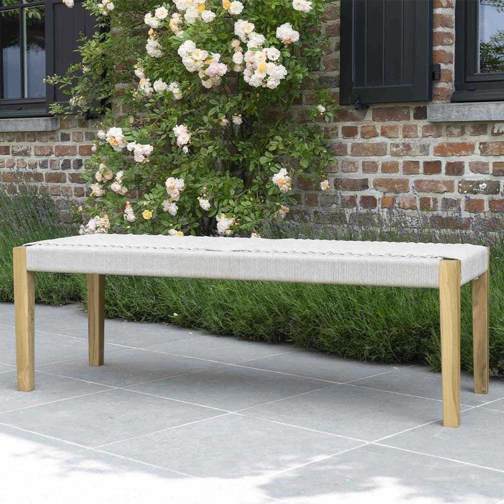 Banc de Jardin Japandi en Teck Massif et Cordage Beige – Livie