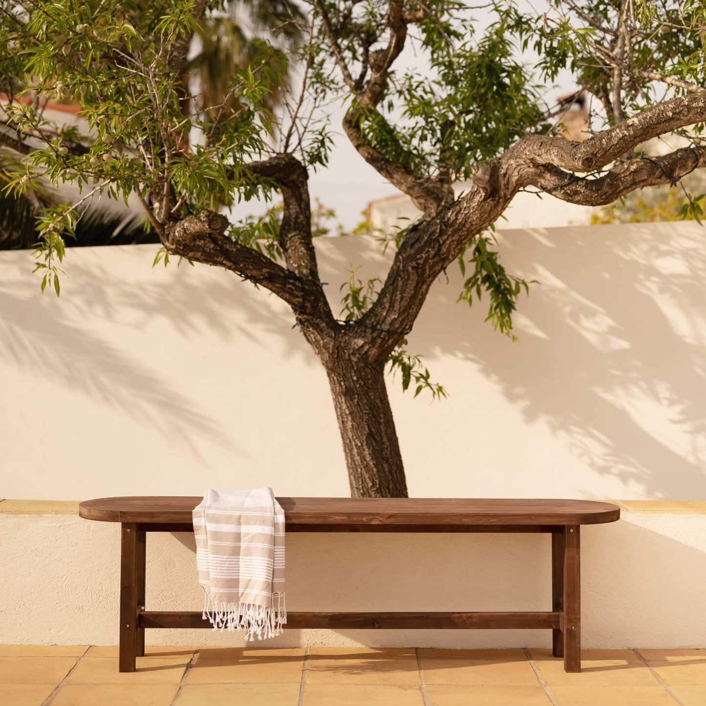 Banc Japandi en bois de sapin vieilli 120x45cm – Olivia