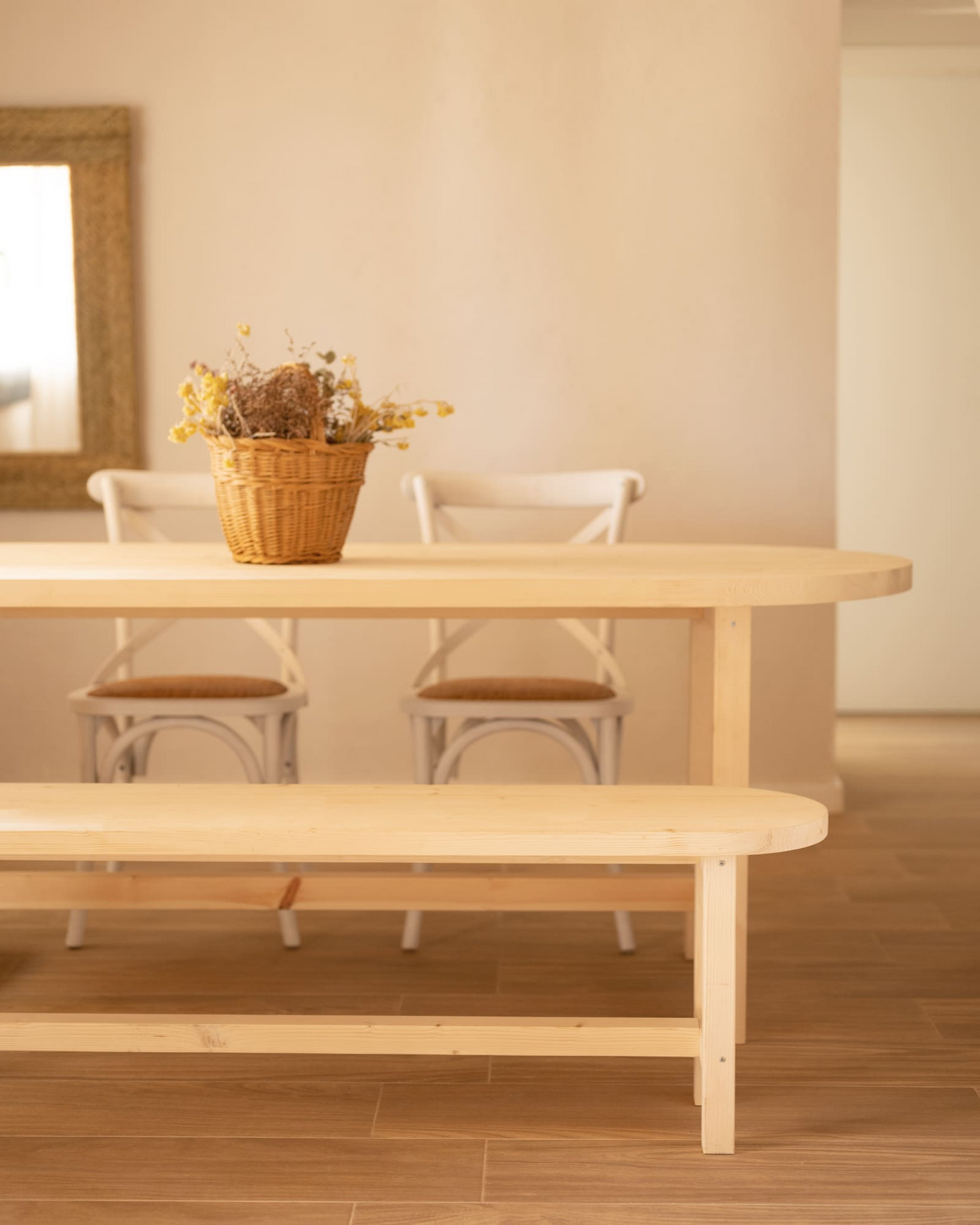Banc Japandi en bois de sapin vieilli 120x45cm – Olivia
