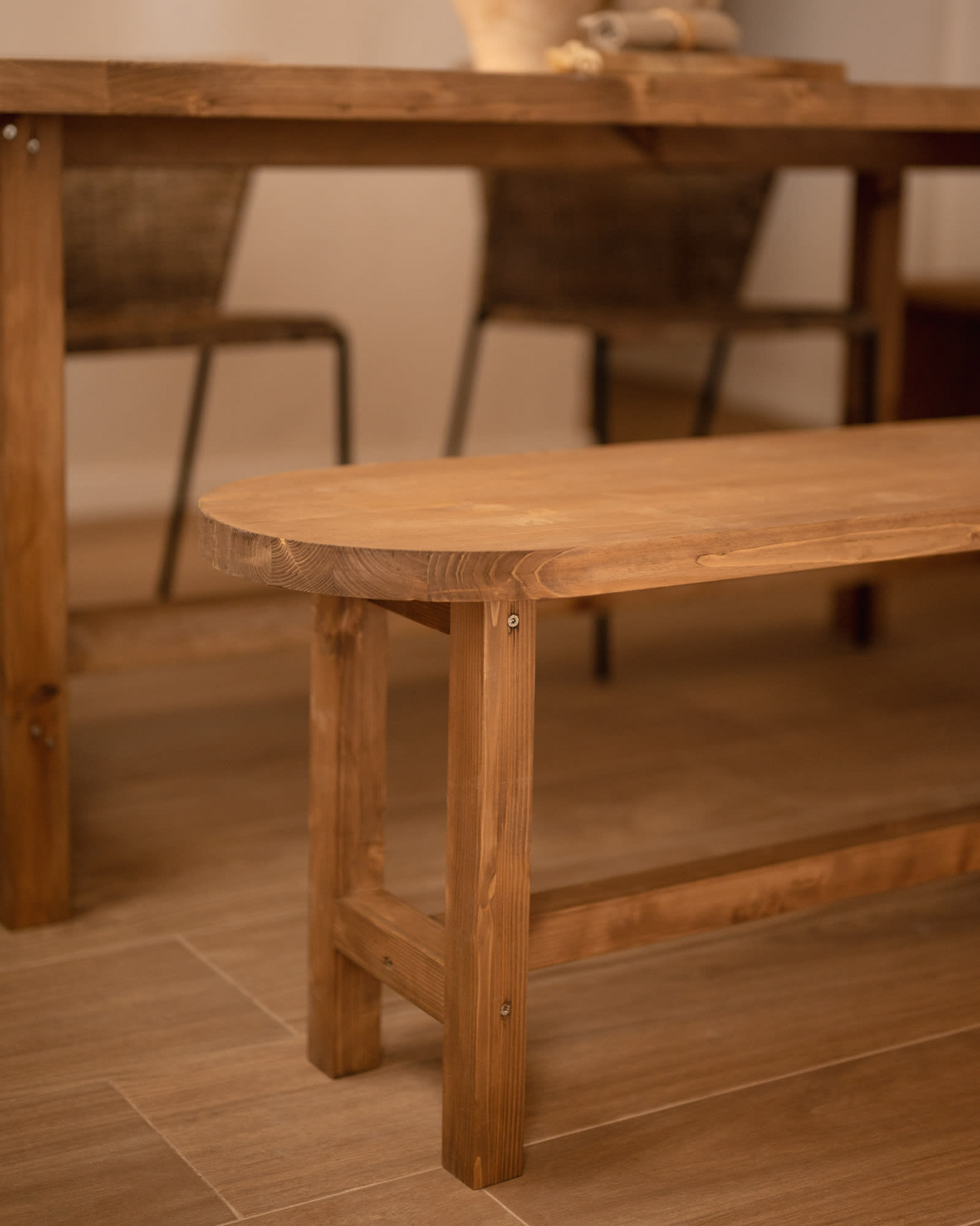 Banc Japandi en bois de sapin vieilli 120x45cm – Olivia