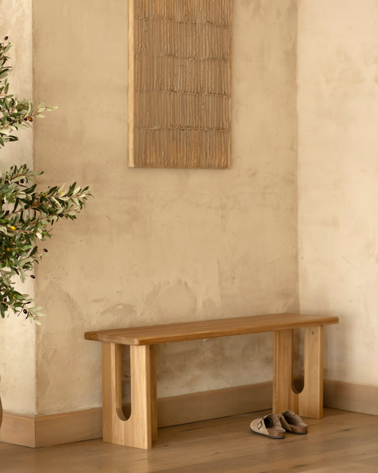 Banc en bois massif Japandi 120x33cm – Lua