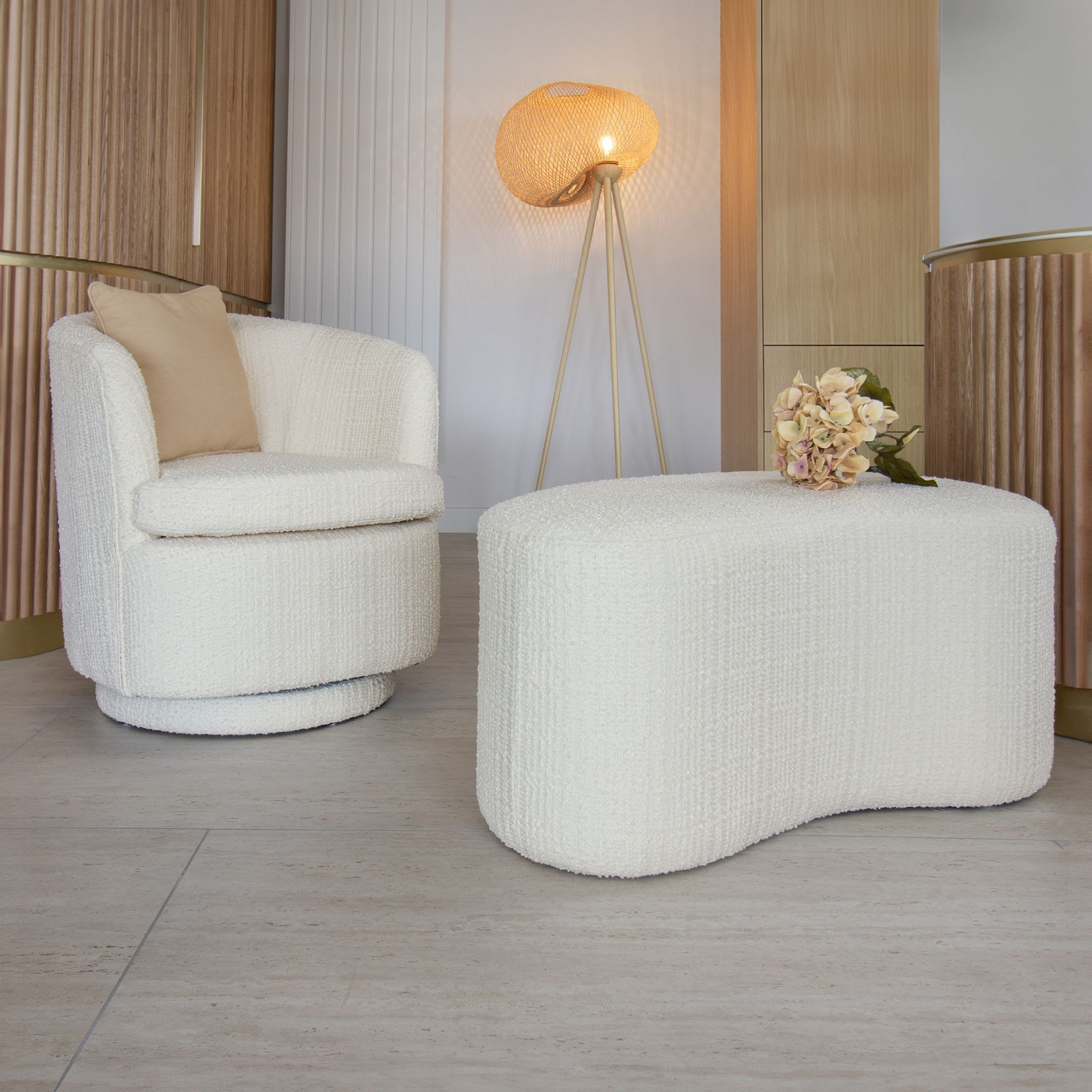 Banc en Bouclette Japandi et Bois – Malo