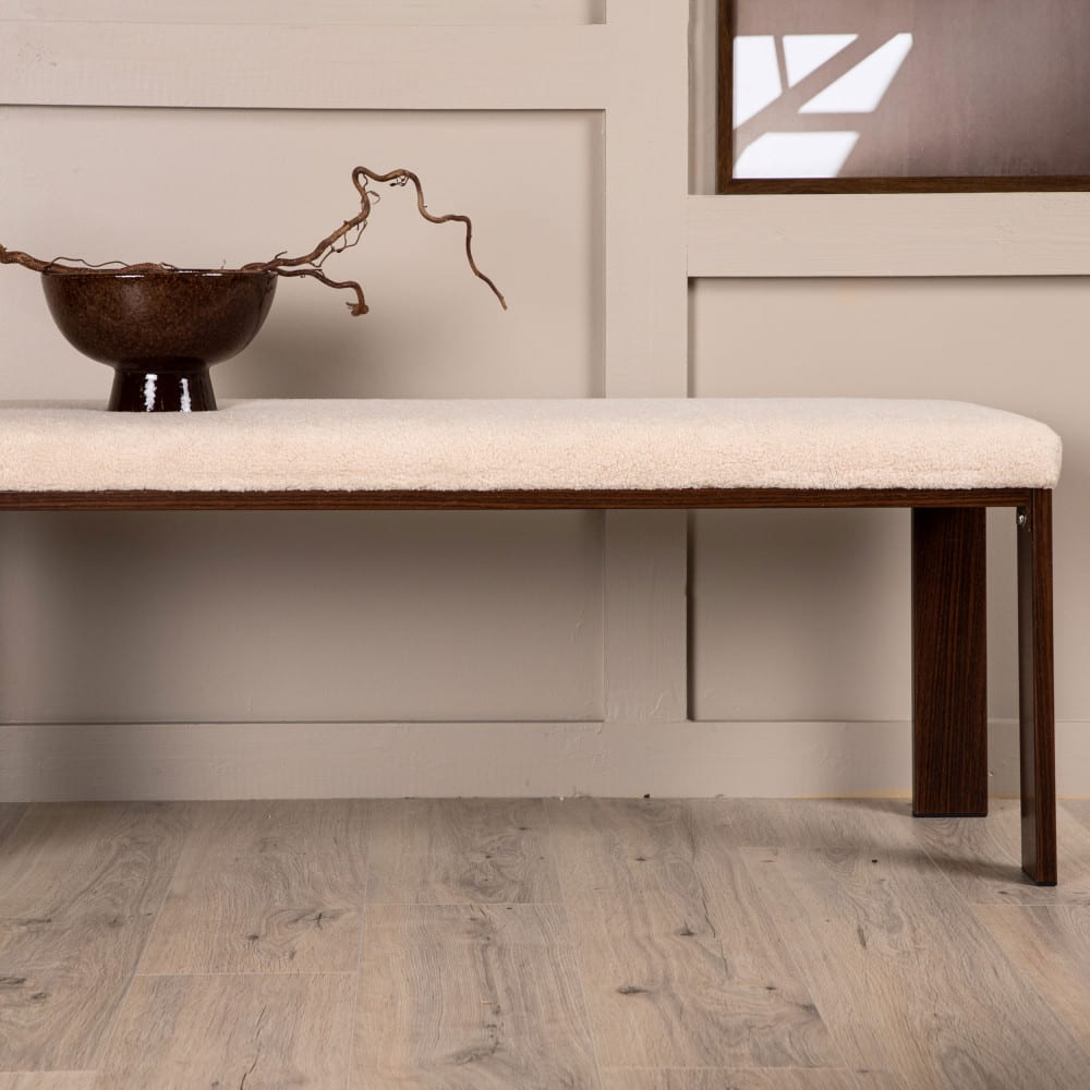 Banc en Tissu Bouclette et Bois Japandi L120cm – Chester