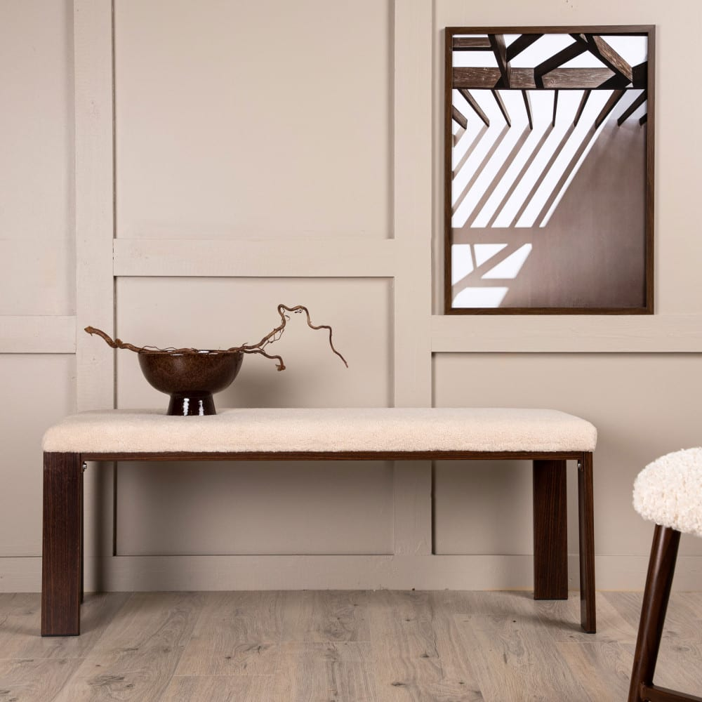 Banc en Tissu Bouclette et Bois Japandi L120cm – Chester