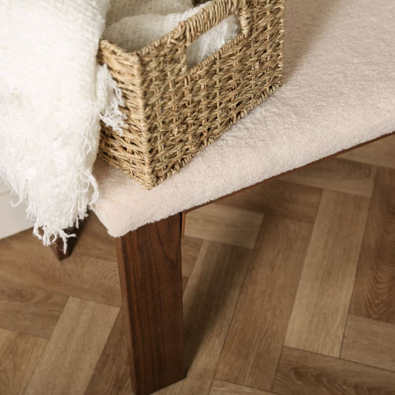 Banc en Tissu Bouclette et Bois Japandi L120cm – Chester