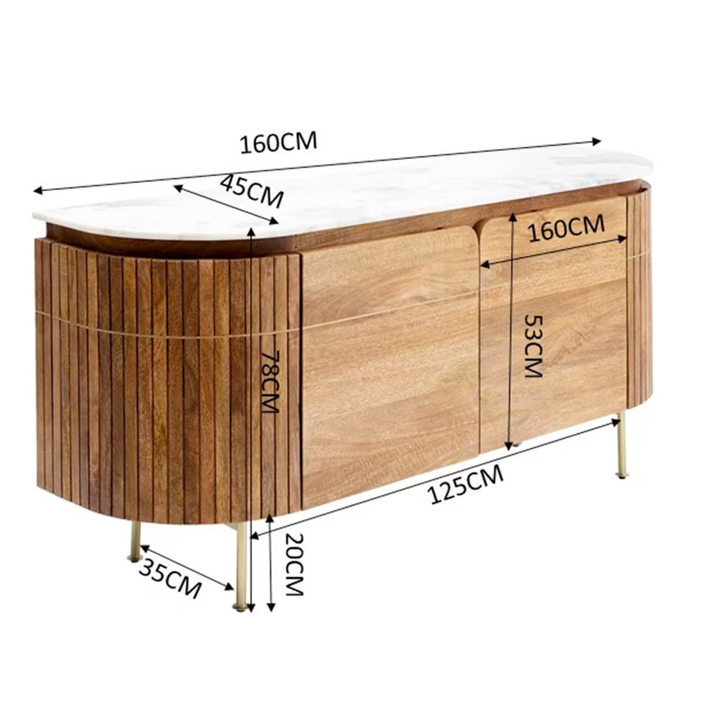 Buffet Japandi en manguier massif et marbre blanc – Grace