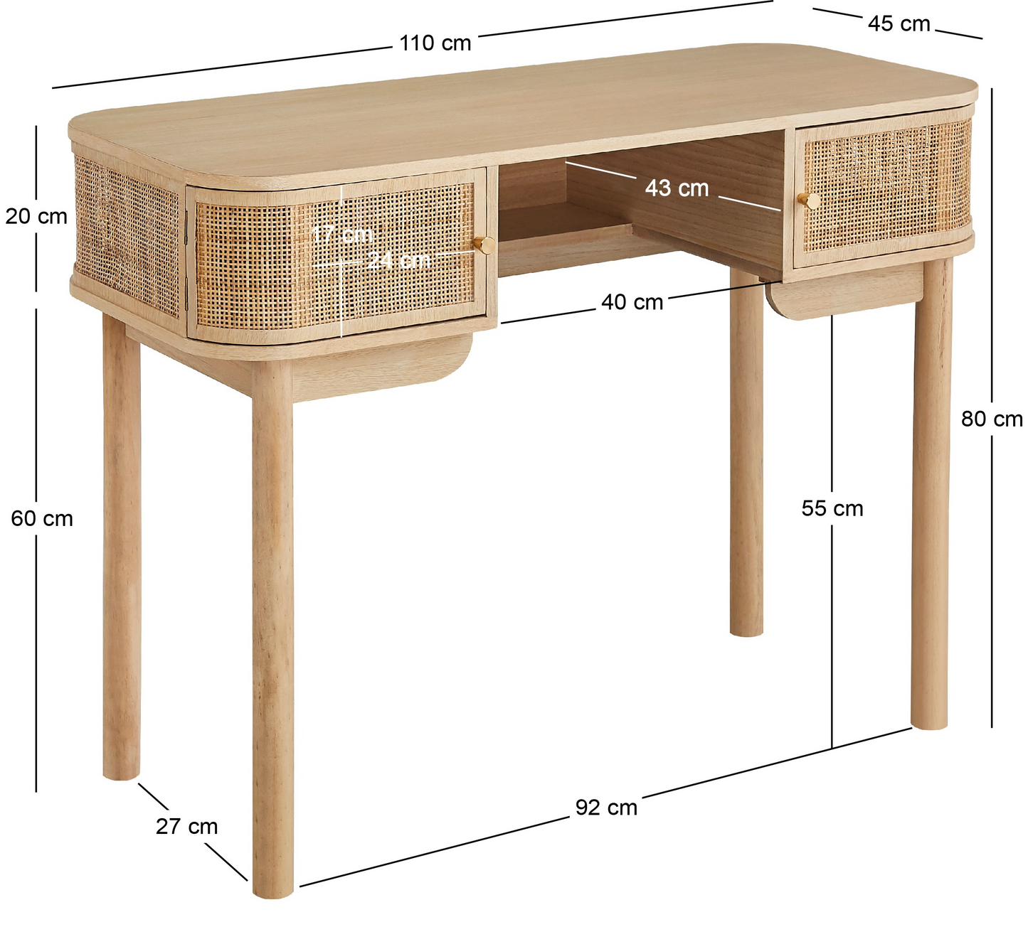 Bureau Japandi 2 portes en bois et cannage – NomduProduit