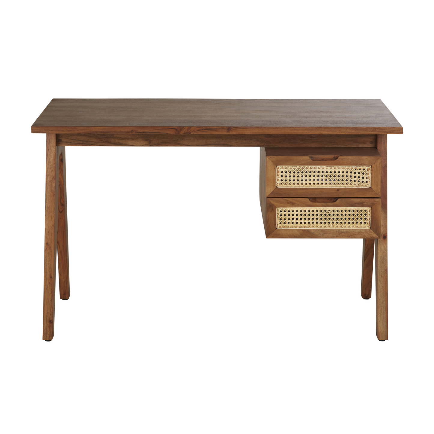 Bureau Japandi 2 tiroirs bois d'acacia massif cannage rotin – Santa Fe