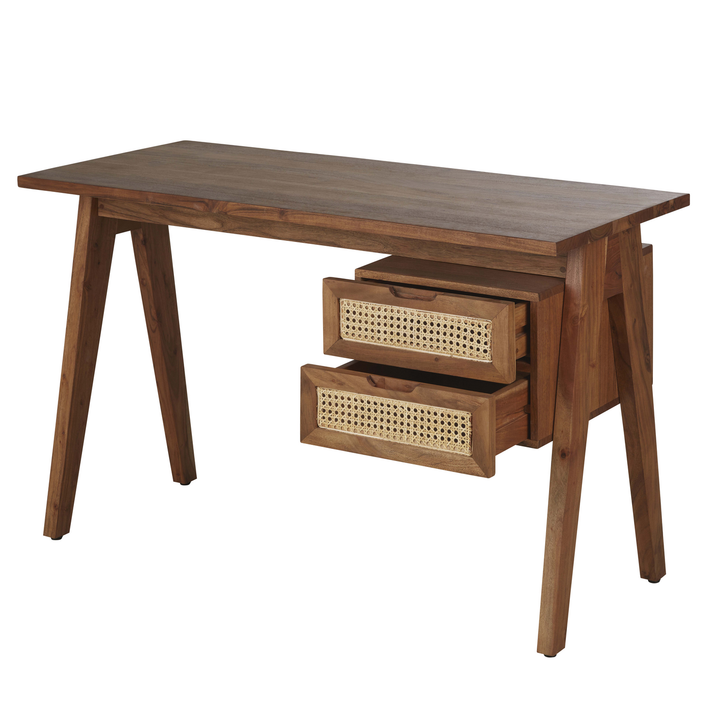 Bureau Japandi 2 tiroirs bois d'acacia massif cannage rotin – Santa Fe