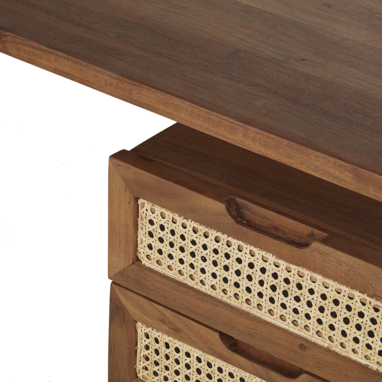 Bureau Japandi 2 tiroirs bois d'acacia massif cannage rotin – Santa Fe