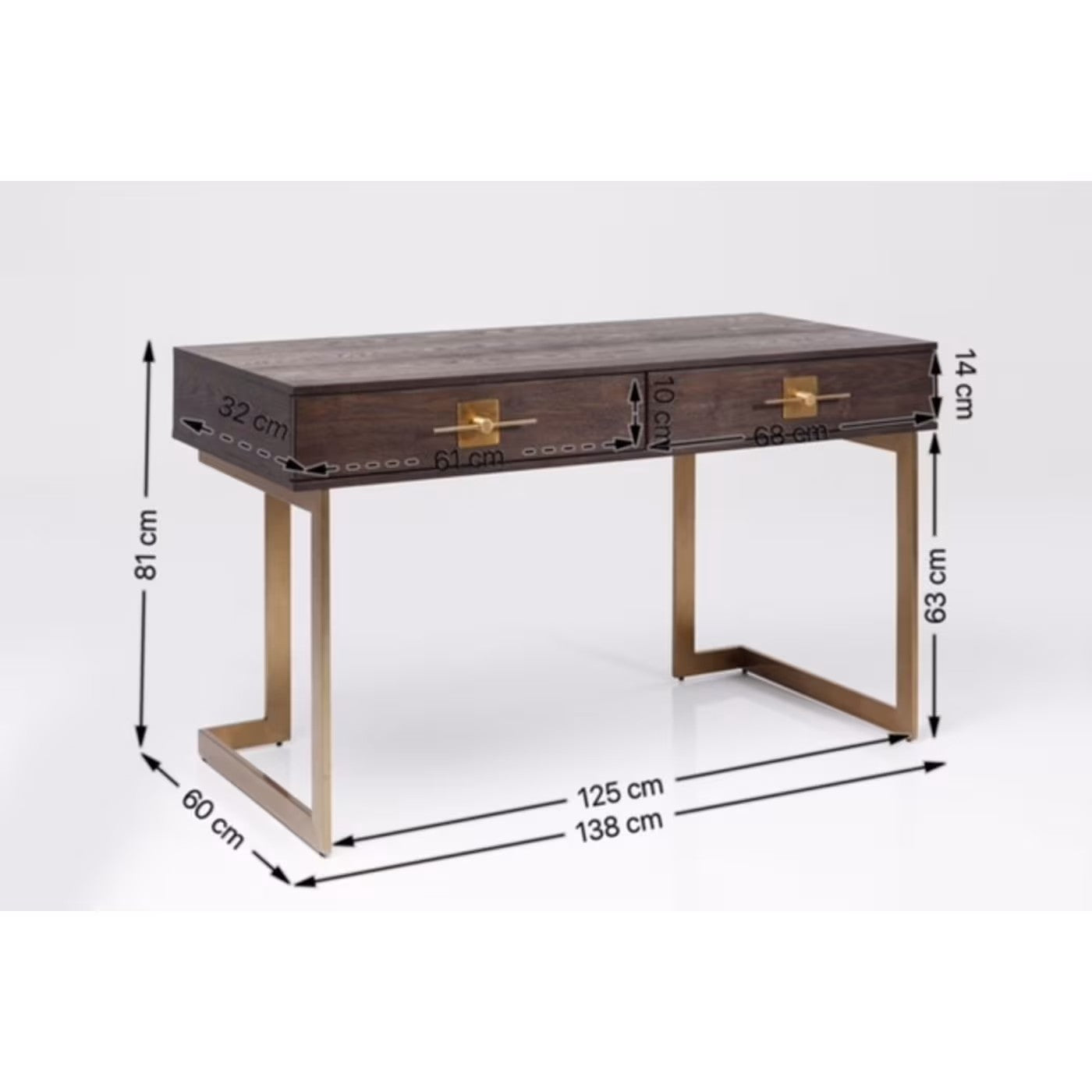 Bureau Japandi rétro marron et acier doré – Osaka