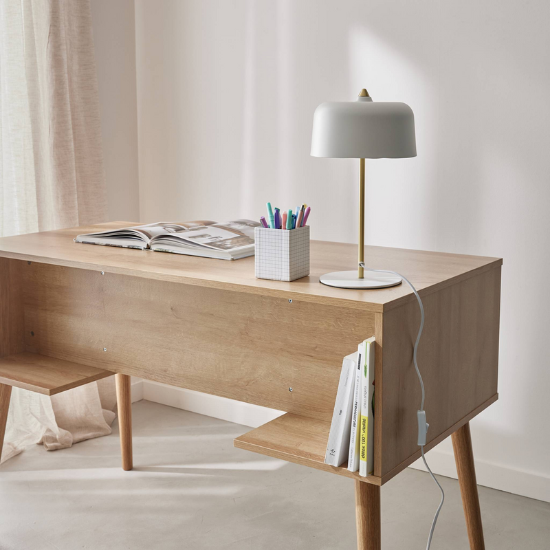 Bureau Japandi cannage et décor bois avec 2 portes – Boheme