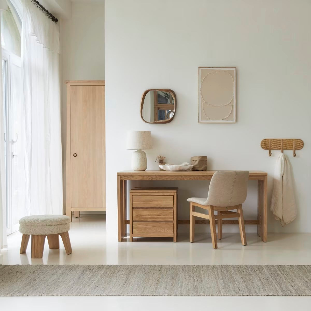 Bureau Japandi en chêne massif avec caisson – Eden – Japandi Design