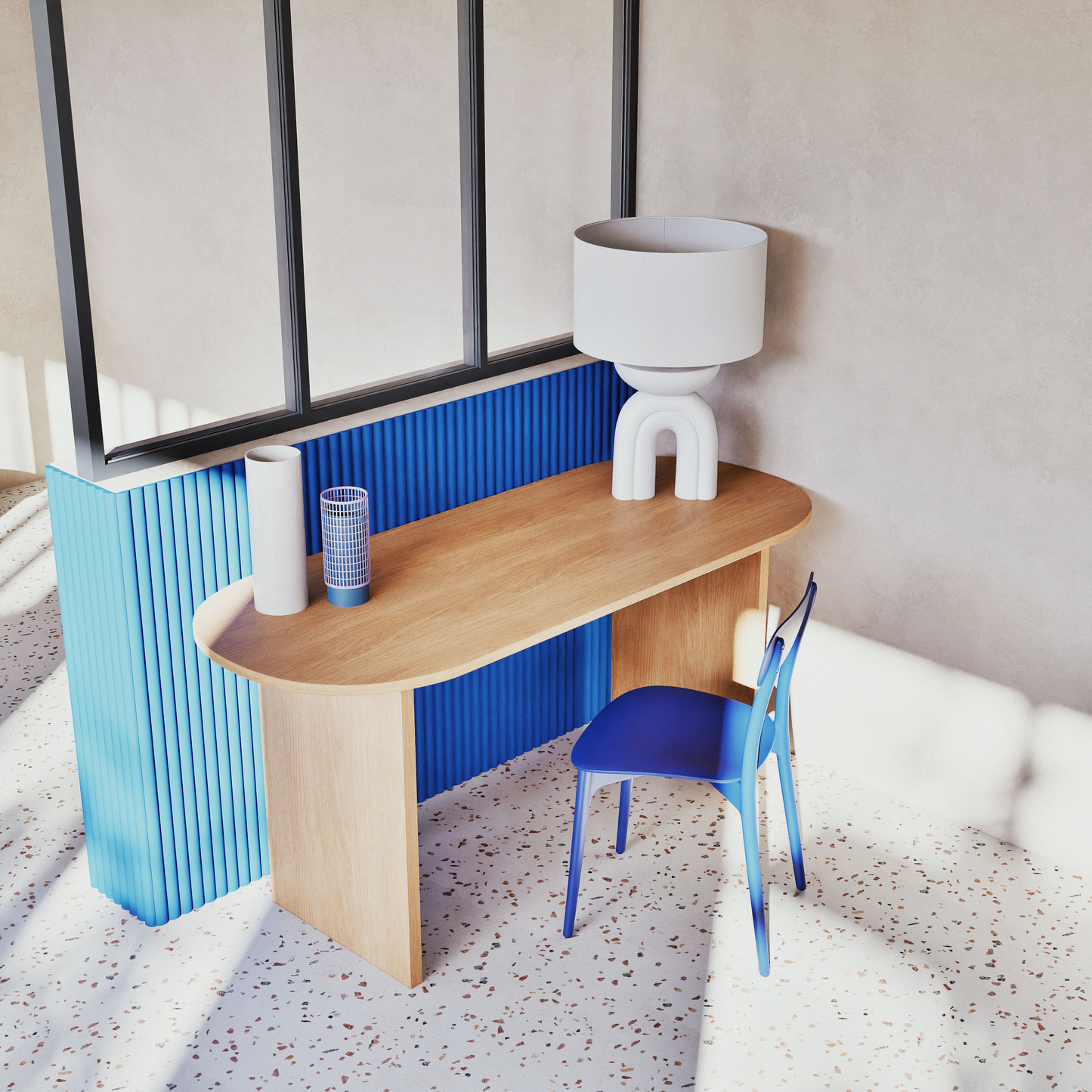 Bureau ovale en bois clair Japandi – Polari