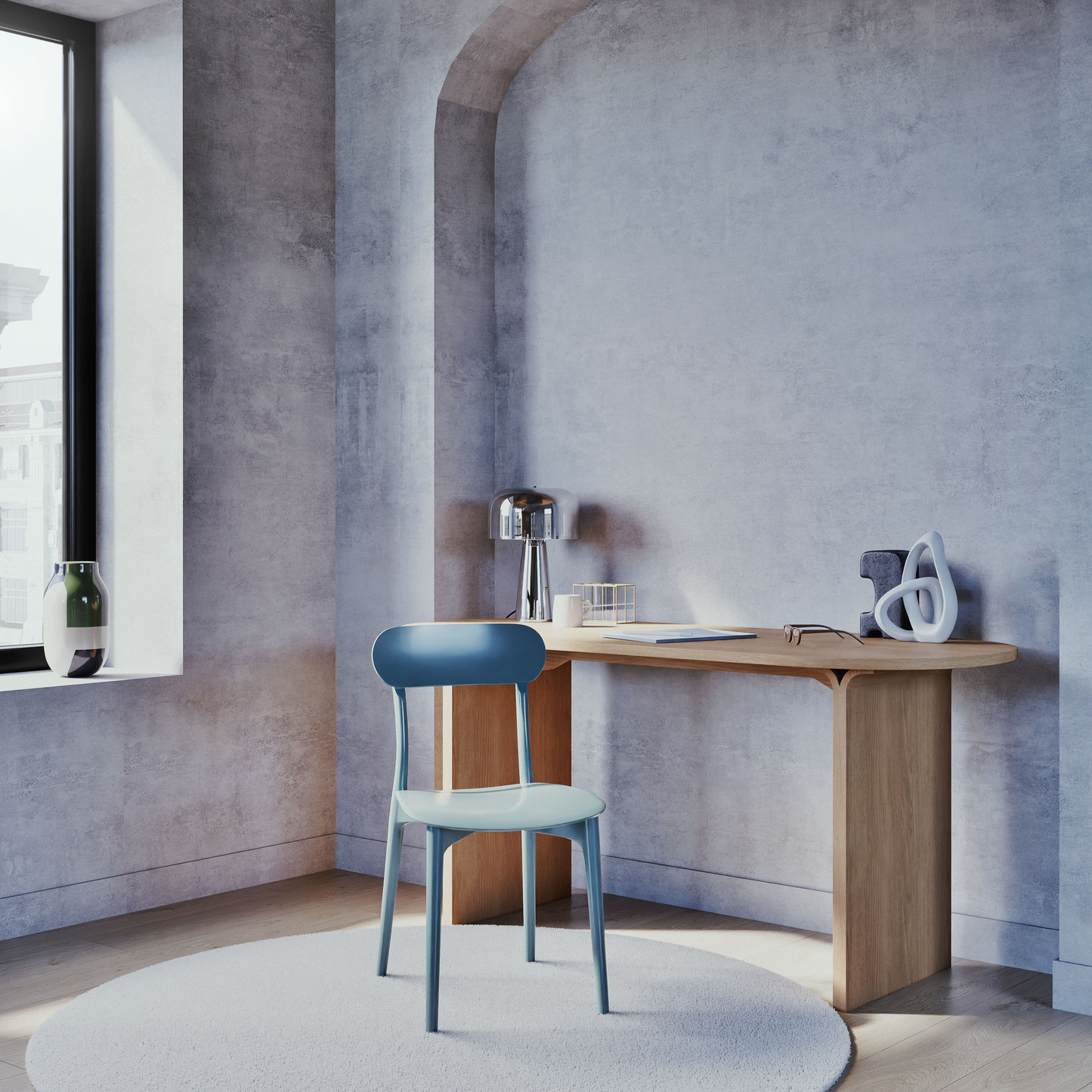 Bureau ovale en bois clair Japandi – Polari
