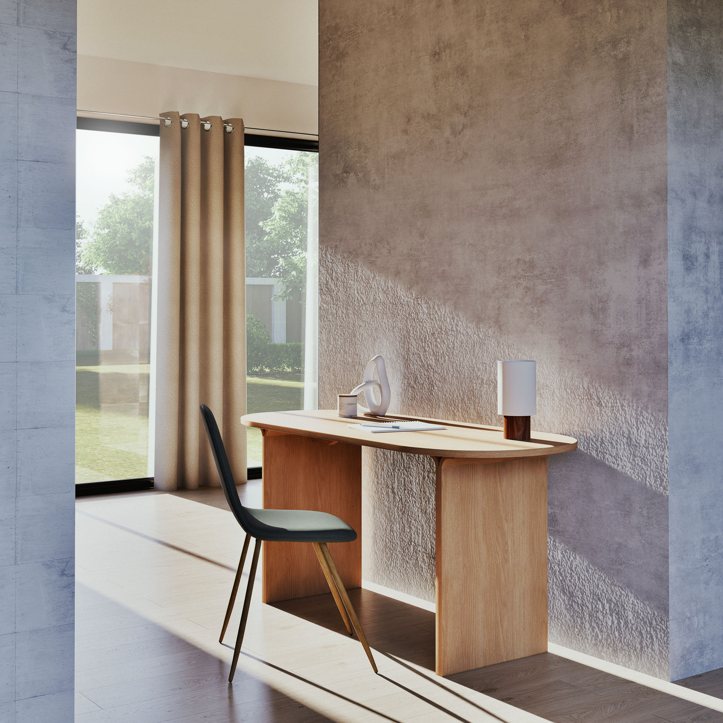 Bureau ovale en bois clair Japandi – Polari