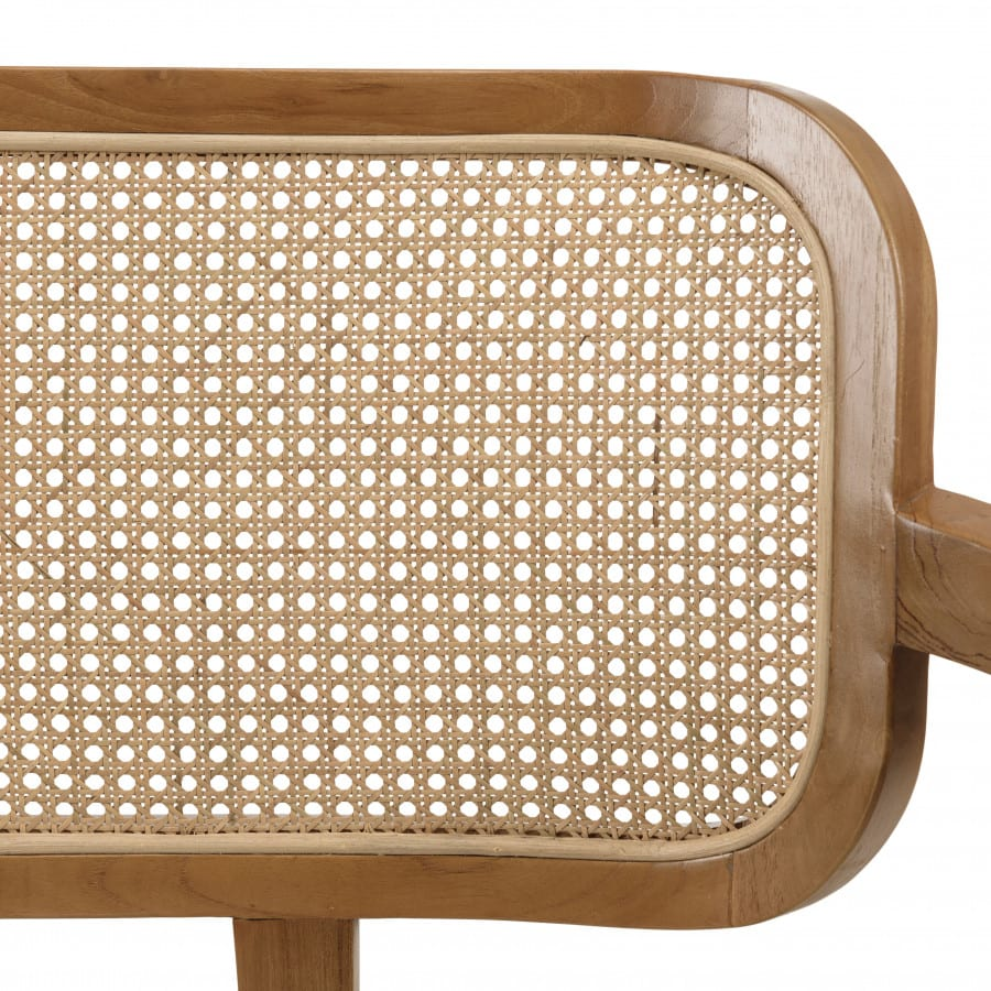 Canapé 2 places Japandi teck dossier cannage naturel coussin gris – Will