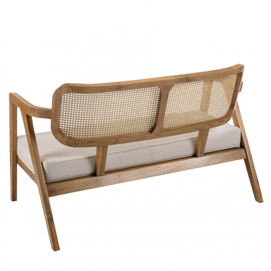Canapé 2 places Japandi teck dossier cannage naturel coussin gris – Will