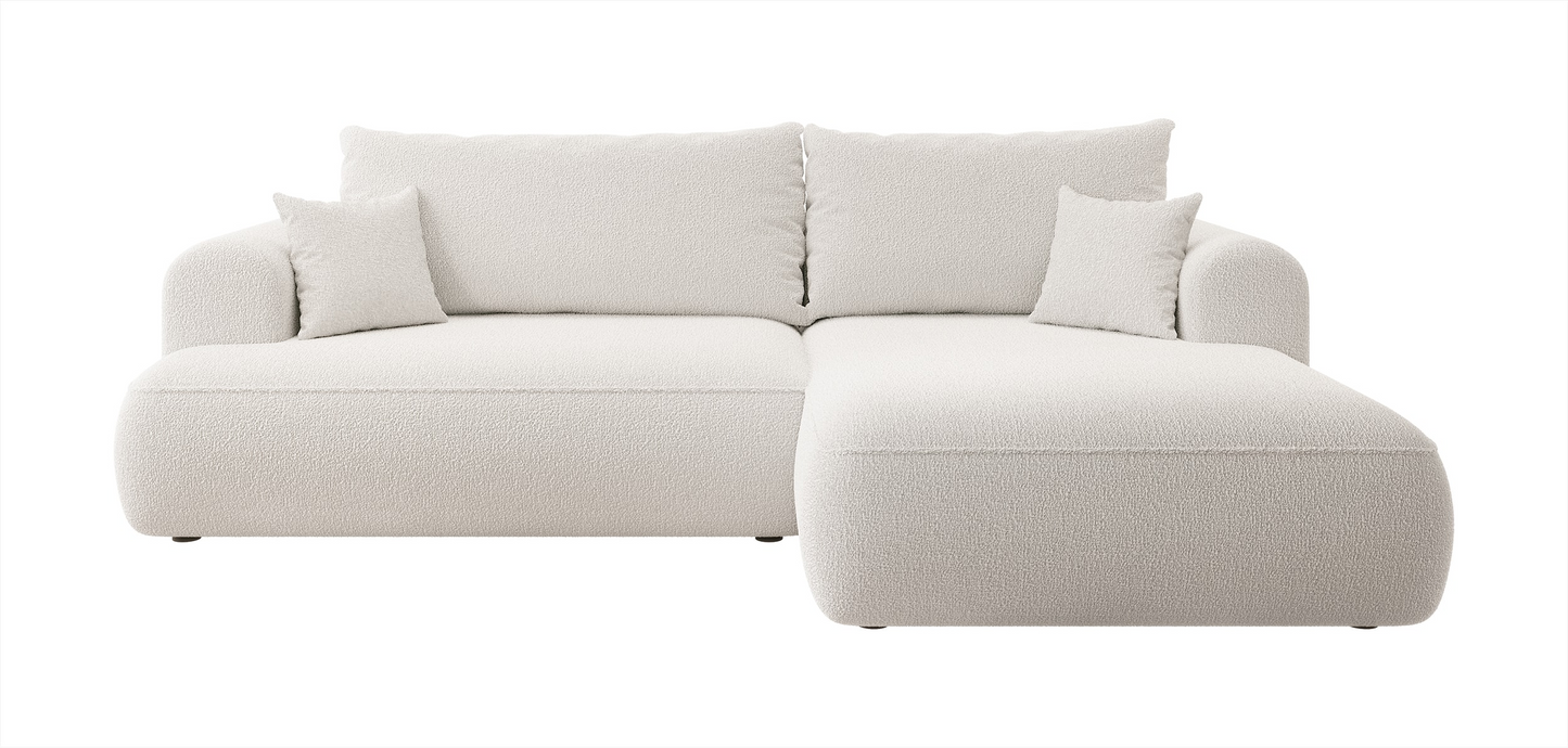 Canapé d'angle convertible Japandi 3 places en bouclette beige - OVO