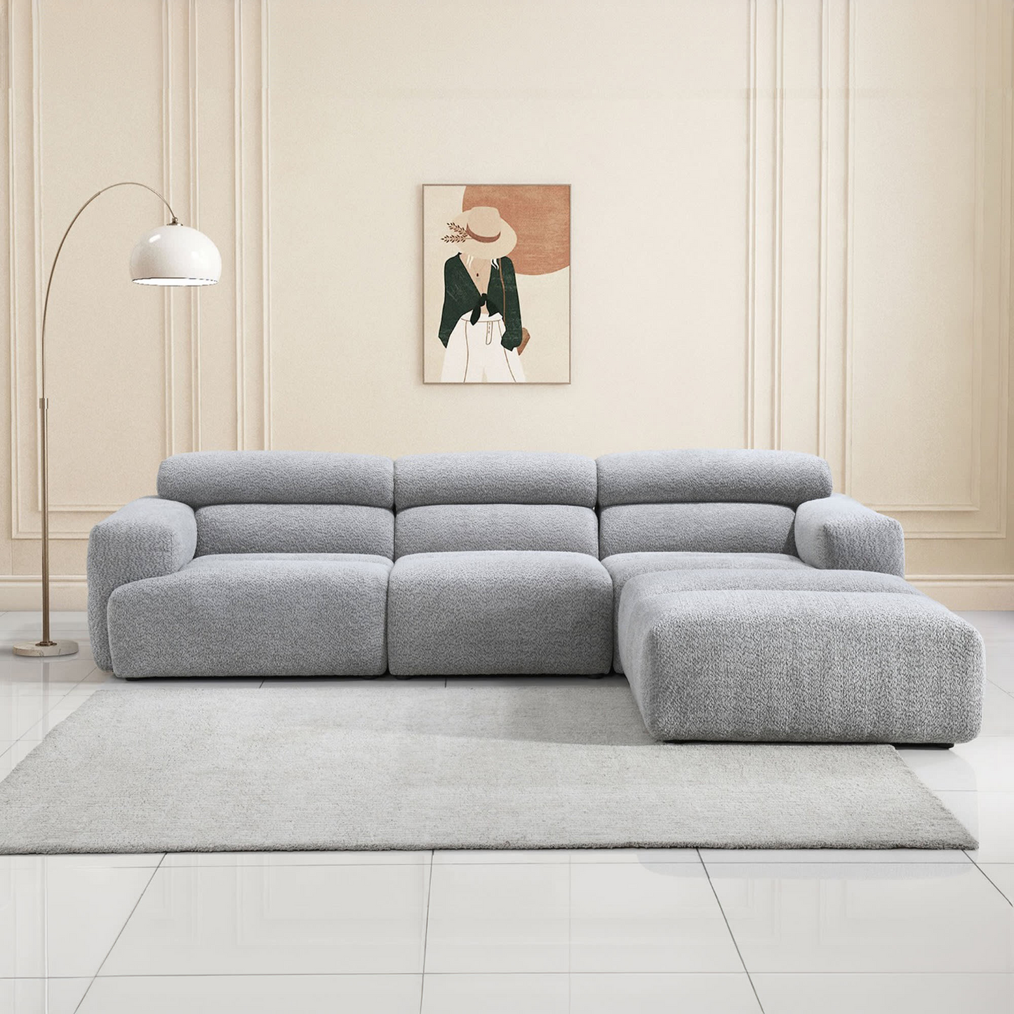 Canapé d'angle Japandi 6 places effet peau de mouton gris – Syra