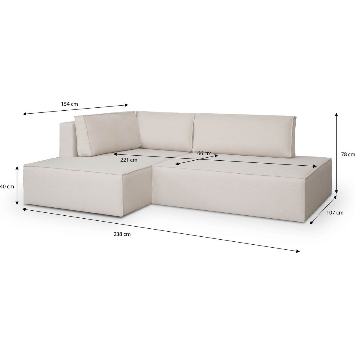 Canapé d'angle convertible 3 places en tissu Japandi – Barani