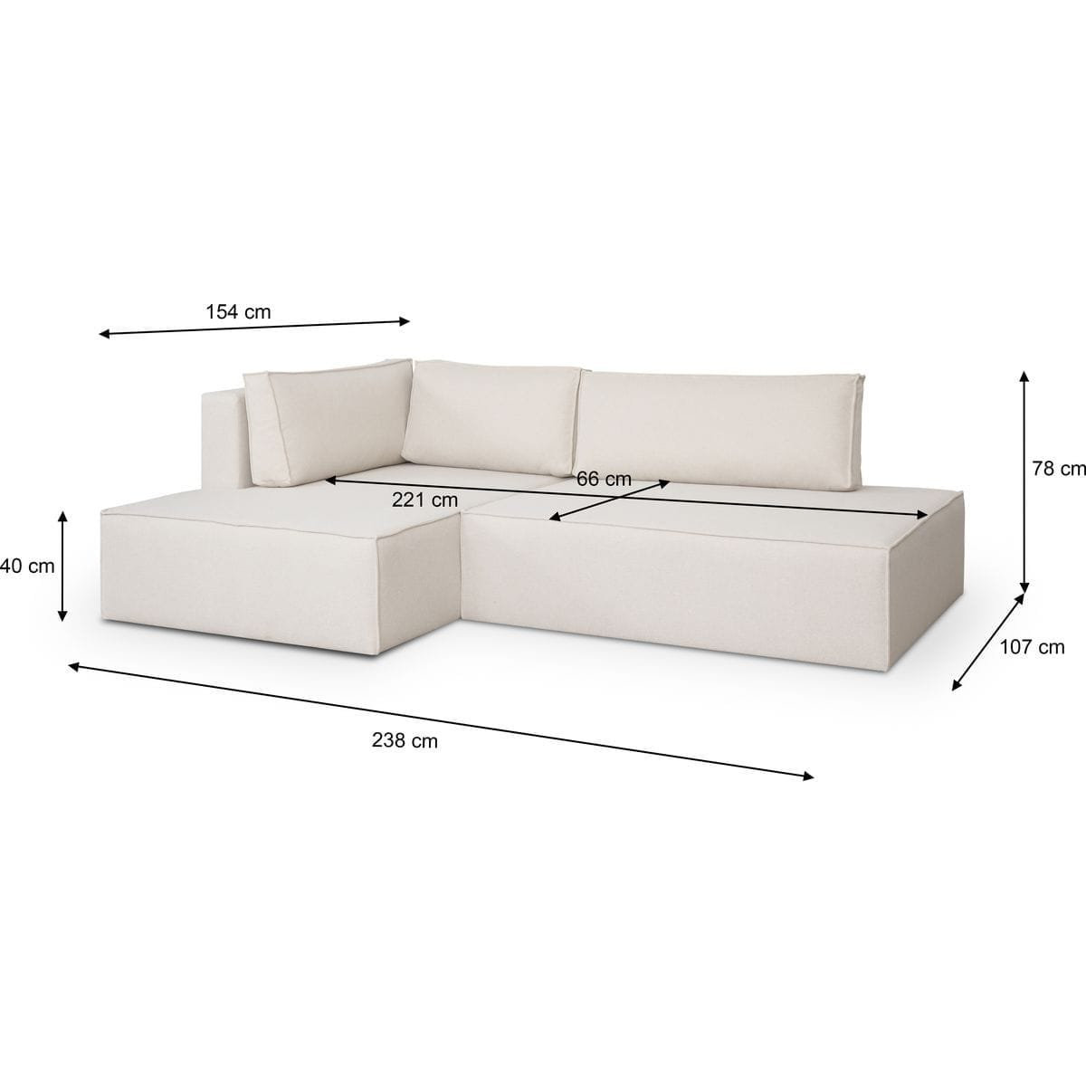 Canapé d'angle convertible 3 places en tissu Japandi – Barani