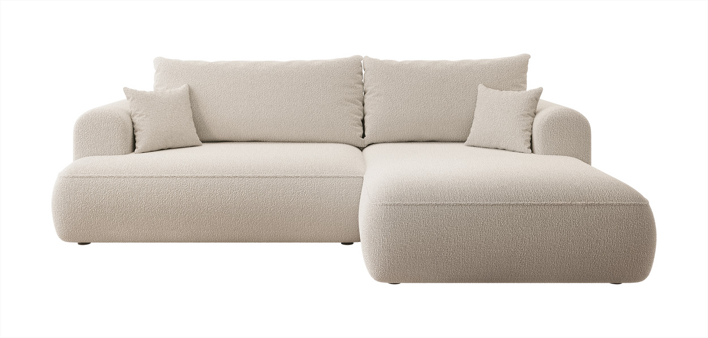 Canapé d'angle convertible Japandi 3 places en bouclette beige - OVO