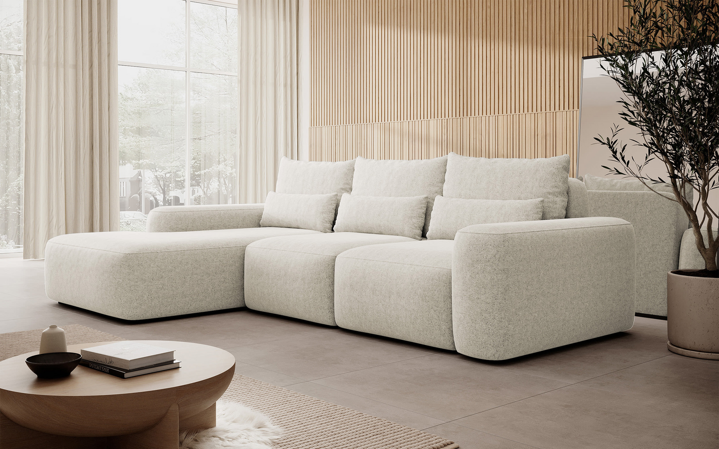 Canapé d'angle convertible 3 places en tissu chenille Japandi – Carnos